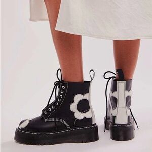 Dr. Martens Black and White Floral Combat Boots